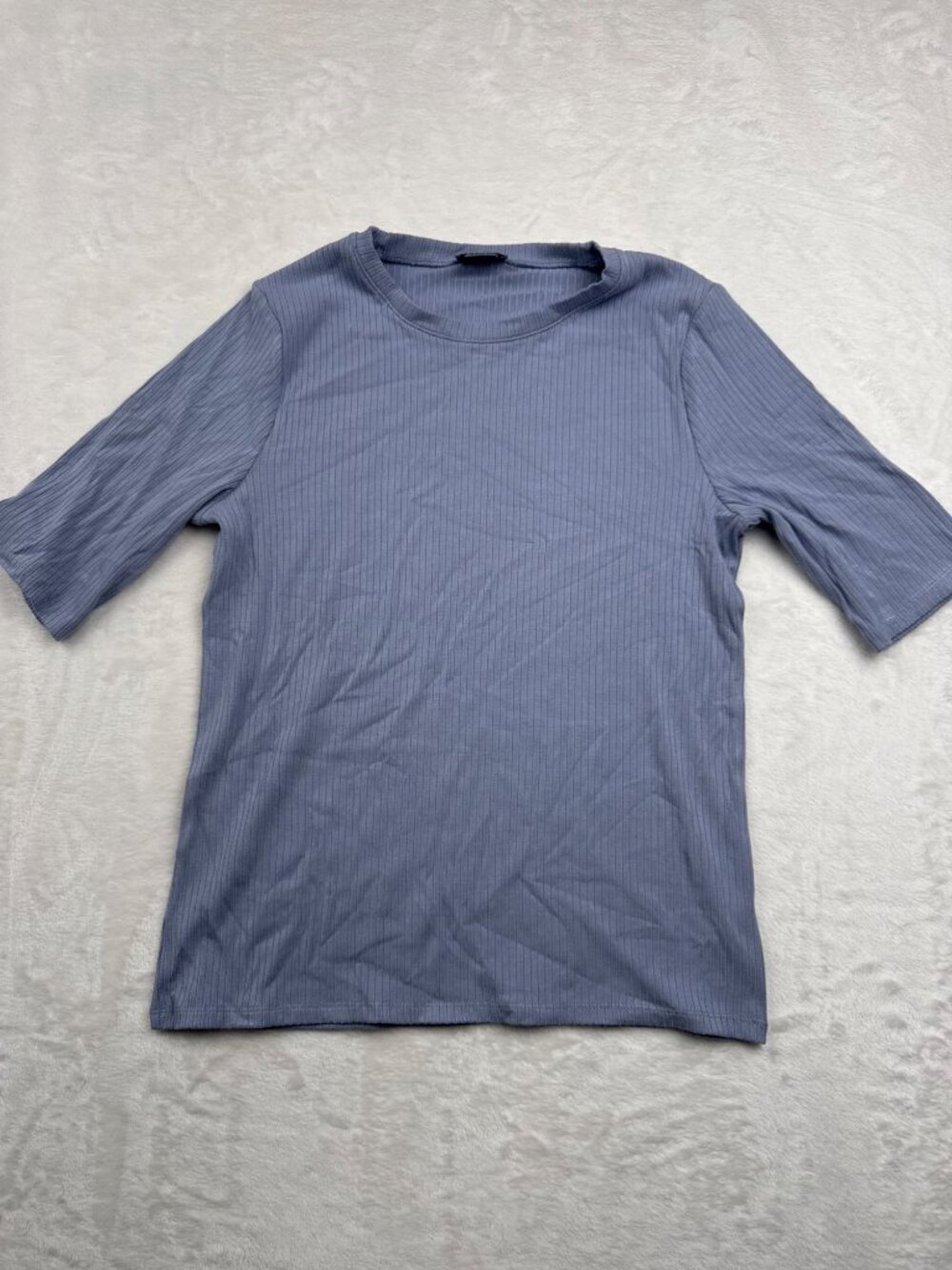 Splendid Womens Ribbed Crew Neck 3/4 Sleeve Top In Blue Size S
